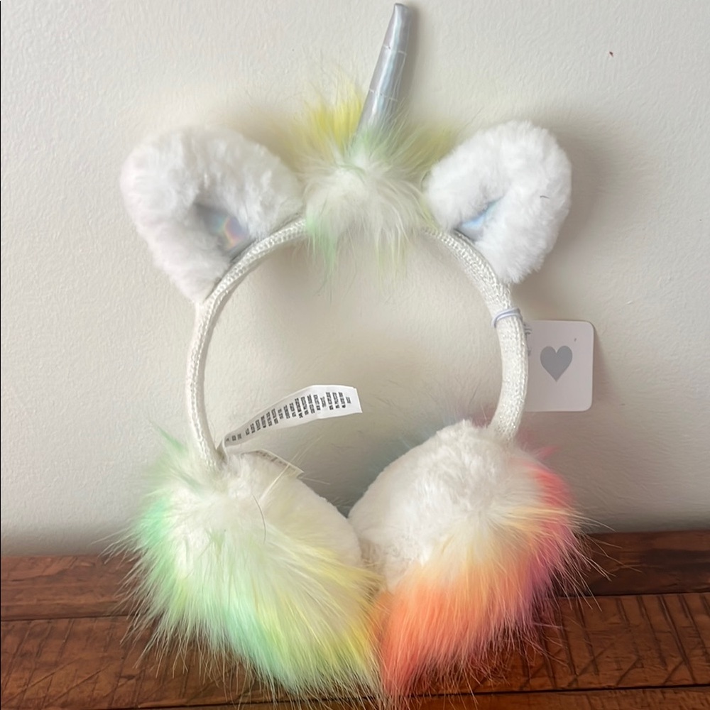 The Children's Place Unicorn Ear Muffs - White and Rainbow